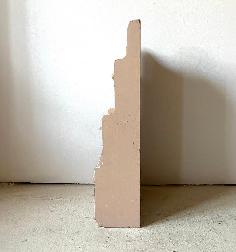 Primitive Folk Art Painted Pink Wall Shelf, Handmade Curio Cabinet, Spice Rack