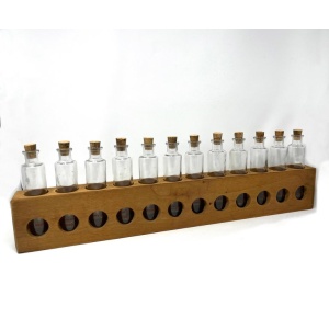 Primitive Rustic Handmade Wood Spice Rack with Glass Bottles, Wall Mount