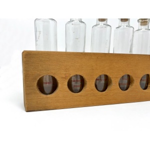 Primitive Rustic Handmade Wood Spice Rack with Glass Bottles, Wall Mount