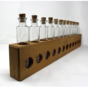 Primitive Rustic Handmade Wood Spice Rack with Glass Bottles, Wall Mount