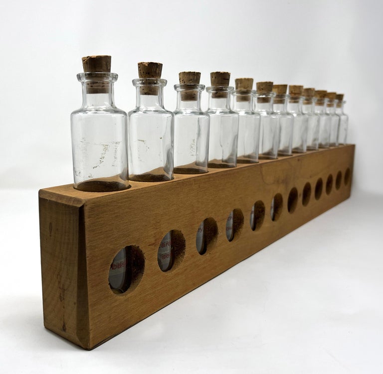 Primitive Rustic Handmade Wood Spice Rack with Glass Bottles, Wall Mount