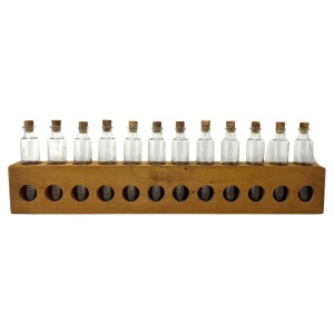 Primitive Rustic Handmade Wood Spice Rack with Glass Bottles, Wall Mount