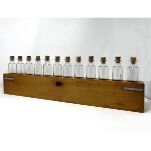 Primitive Rustic Handmade Wood Spice Rack with Glass Bottles, Wall Mount