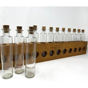 Primitive Rustic Handmade Wood Spice Rack with Glass Bottles, Wall Mount
