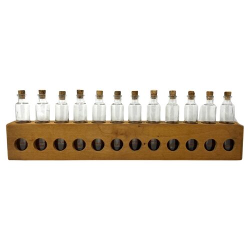 Primitive Rustic Handmade Wood Spice Rack with Glass Bottles, Wall Mount