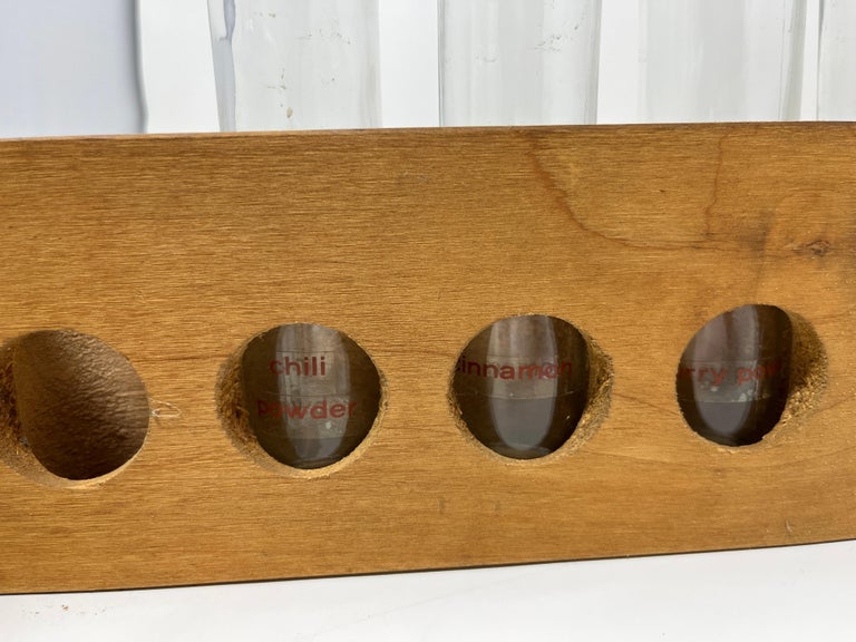 Primitive Rustic Handmade Wood Spice Rack with Glass Bottles, Wall Mount