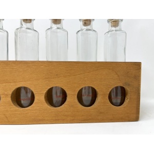 Primitive Rustic Handmade Wood Spice Rack with Glass Bottles, Wall Mount
