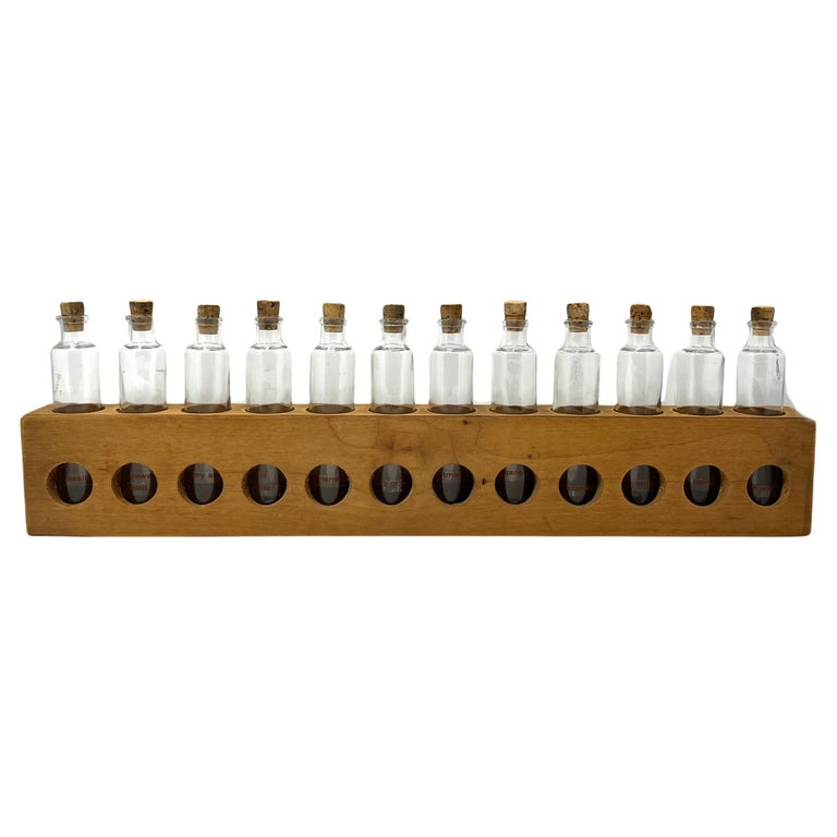 Primitive Rustic Handmade Wood Spice Rack with Glass Bottles, Wall Mount