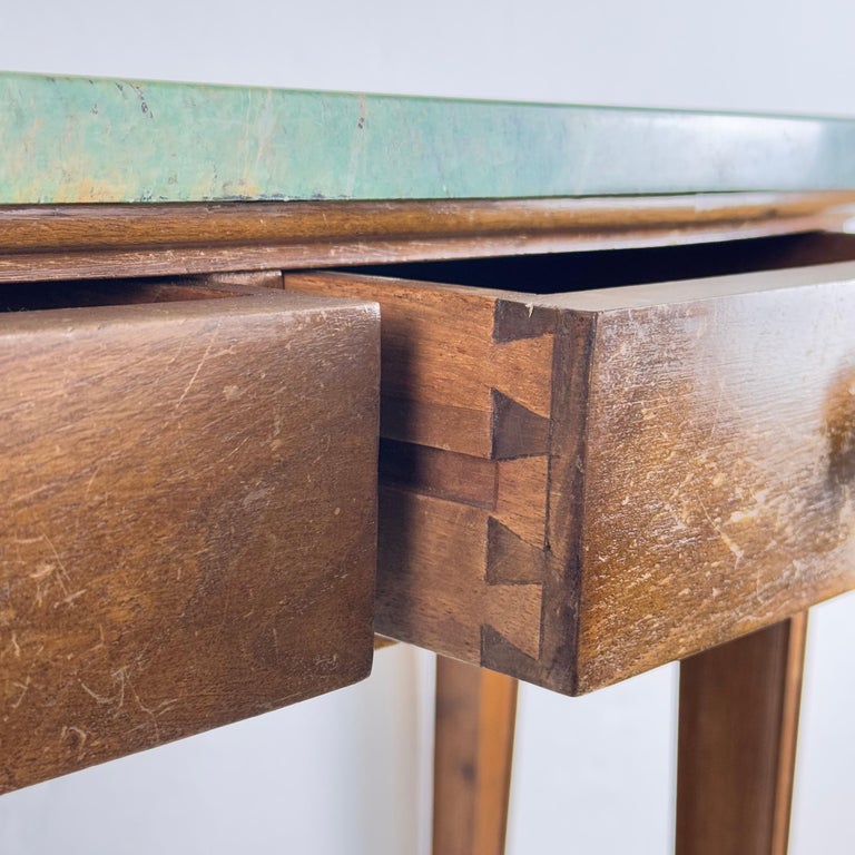 Rare 1940 Console by Paolo Buffa in Walnut with Green Alpi Marble Top