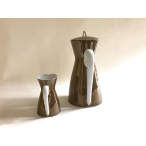 Raymond Loewy for Rosenthal ‘Form 2000' MCM Coffee Pot and Creamer Taupe Crystal