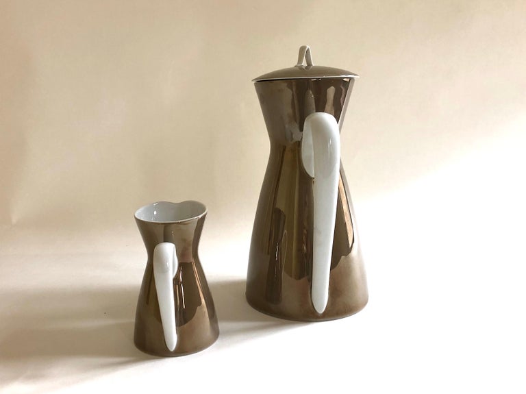 Raymond Loewy for Rosenthal ‘Form 2000' MCM Coffee Pot and Creamer Taupe Crystal