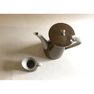 Raymond Loewy for Rosenthal ‘Form 2000' MCM Coffee Pot and Creamer Taupe Crystal