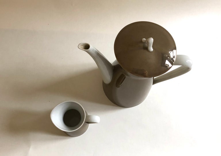 Raymond Loewy for Rosenthal ‘Form 2000' MCM Coffee Pot and Creamer Taupe Crystal