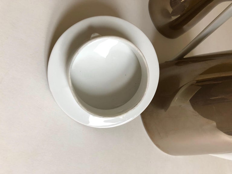 Raymond Loewy for Rosenthal ‘Form 2000' MCM Coffee Pot and Creamer Taupe Crystal