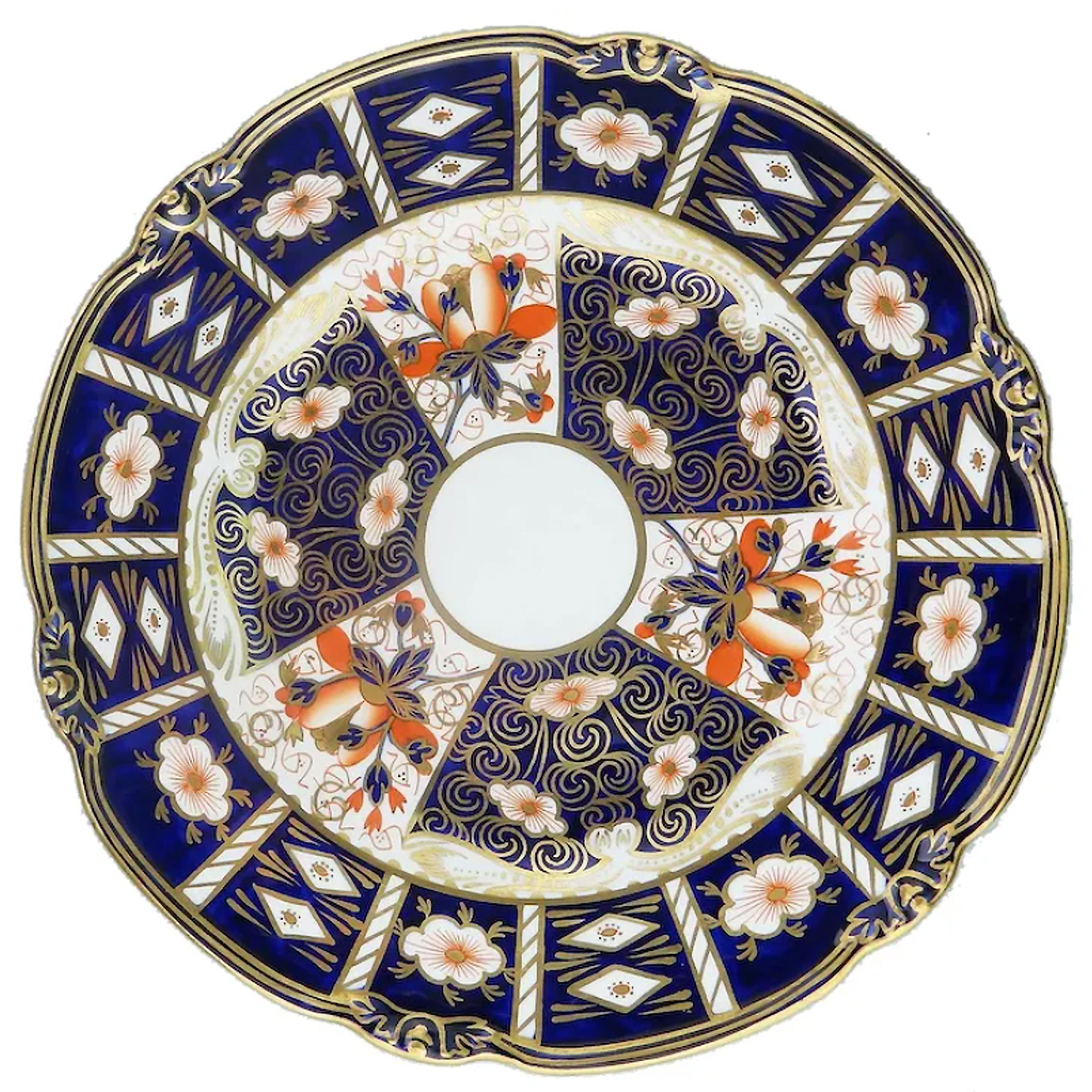 An antique porcelain hand-painted Royal Crown Derby Imari Cake Platter C.1932