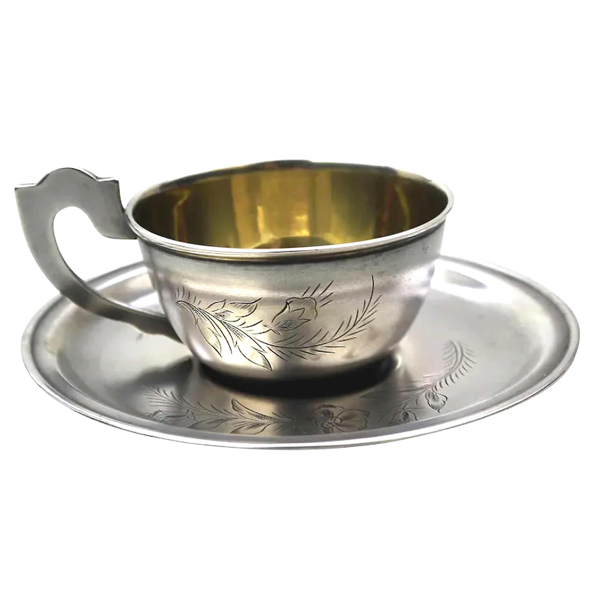 A Russian Soviet Cold War Era 875 solid silver Teacup & Saucer 100g C.1950's+