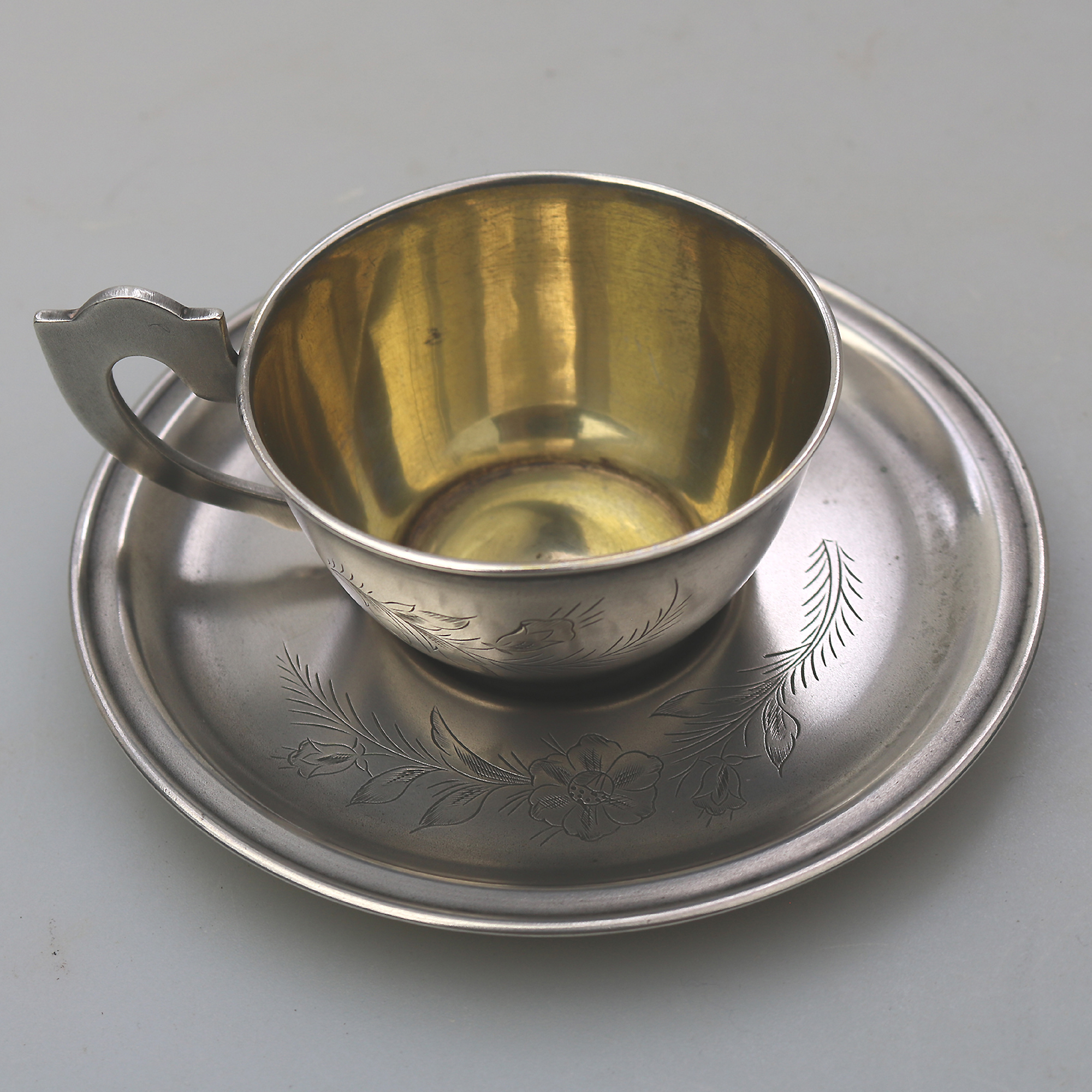 A Russian Soviet Cold War Era 875 solid silver Teacup & Saucer 100g C.1950's+