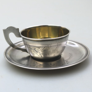 A Russian Soviet Cold War Era 875 solid silver Teacup & Saucer 100g C.1950's+