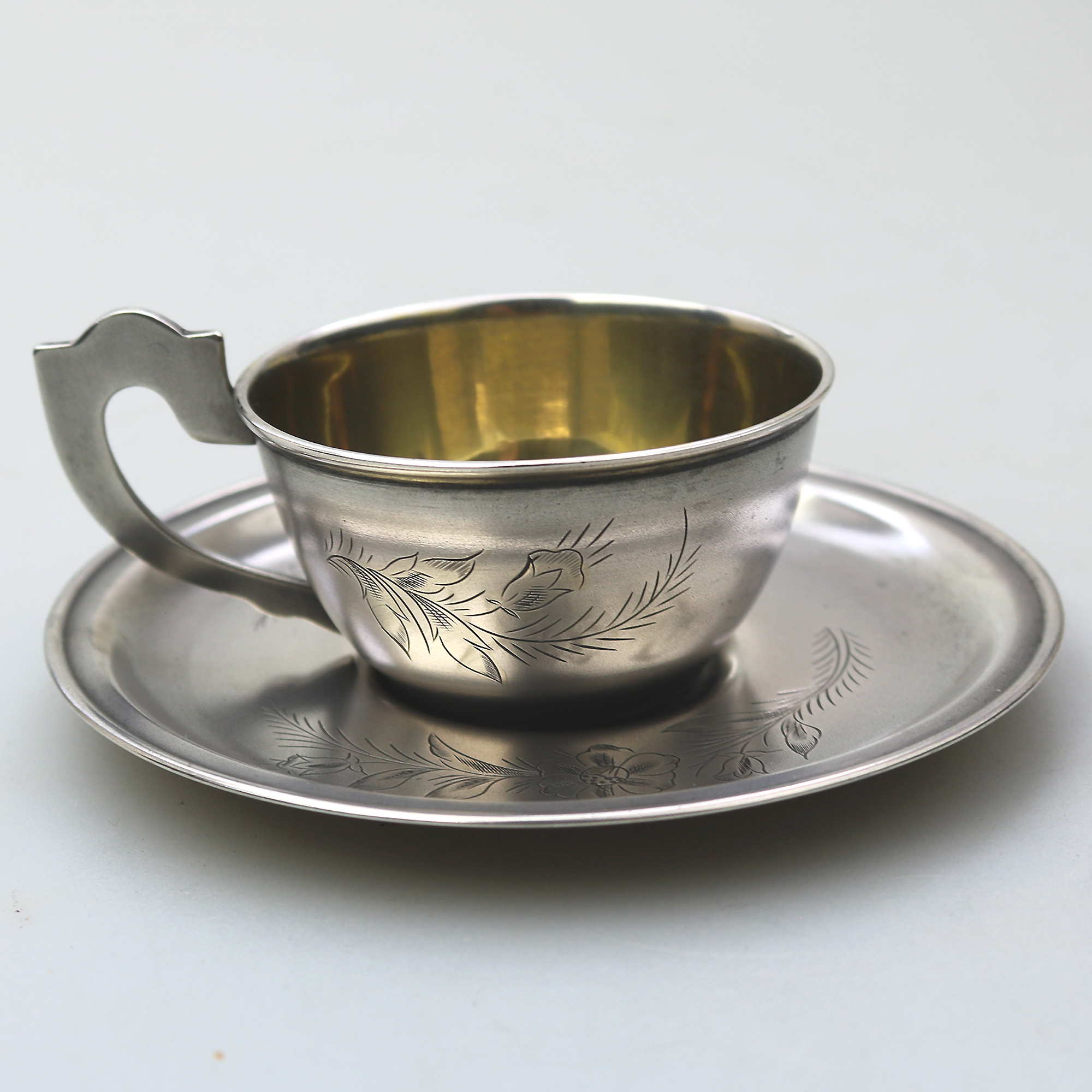 A Russian Soviet Cold War Era 875 solid silver Teacup & Saucer 100g C.1950's+