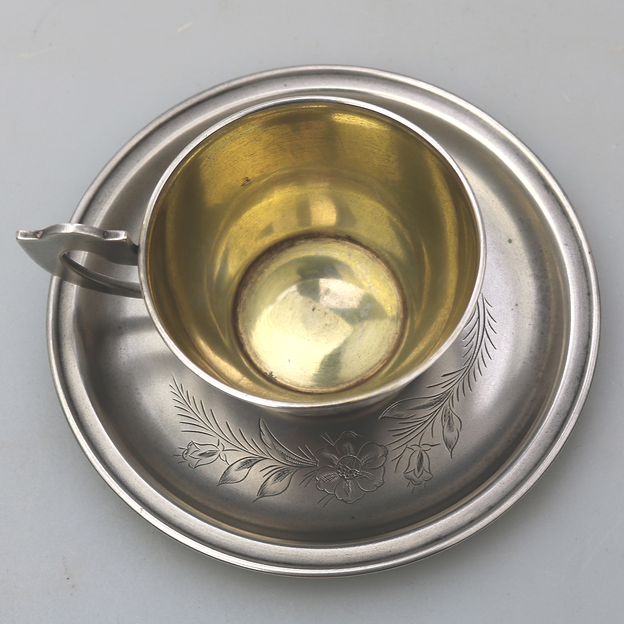 A Russian Soviet Cold War Era 875 solid silver Teacup & Saucer 100g C.1950's+