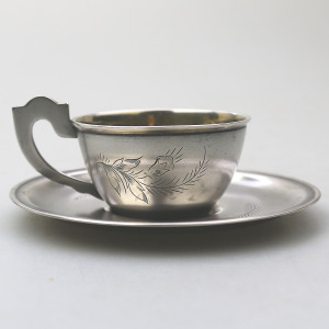A Russian Soviet Cold War Era 875 solid silver Teacup & Saucer 100g C.1950's+