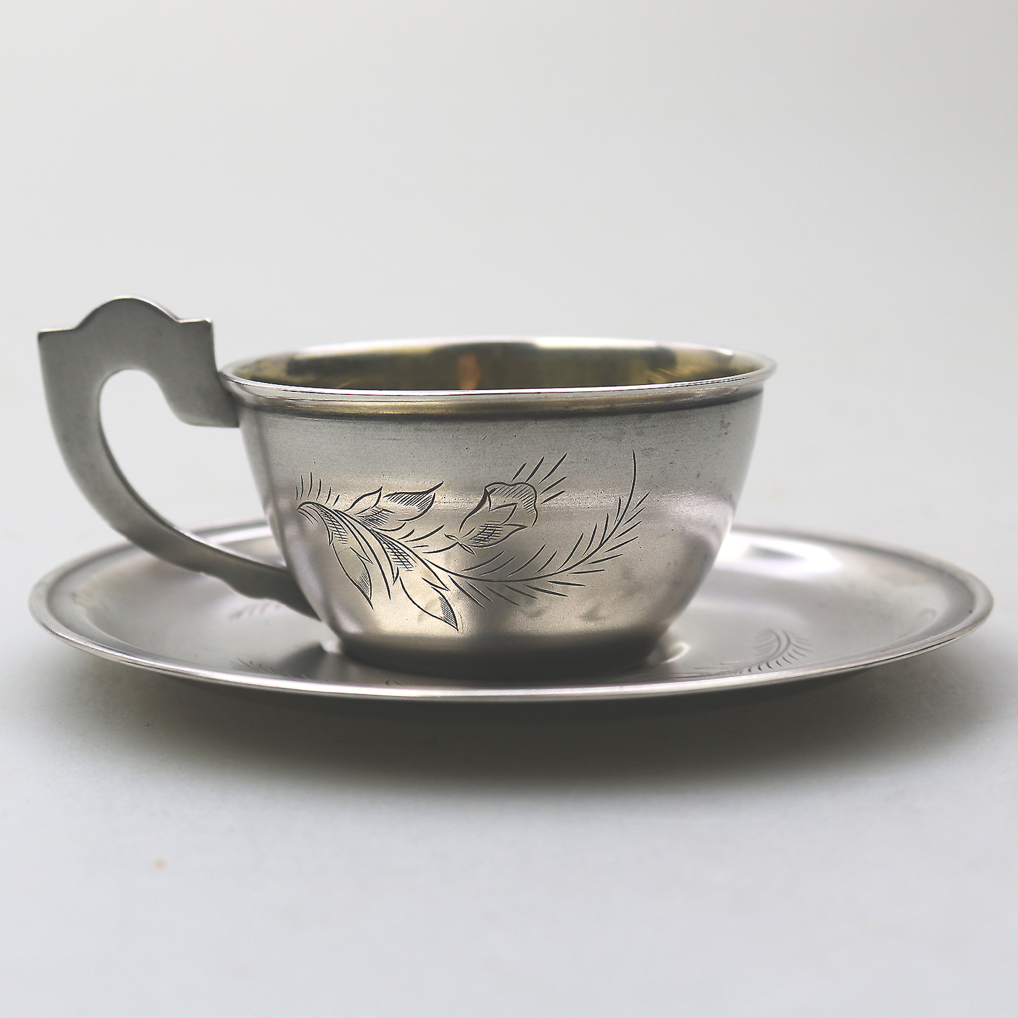 A Russian Soviet Cold War Era 875 solid silver Teacup & Saucer 100g C.1950's+