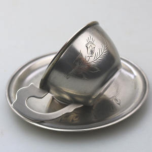 A Russian Soviet Cold War Era 875 solid silver Teacup & Saucer 100g C.1950's+