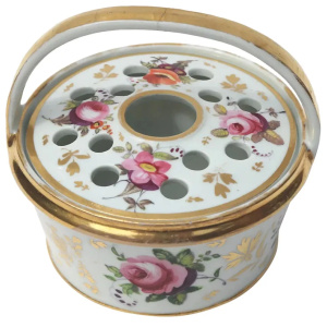 Antique porcelain Coalport Pot Pourri novelty hand painted Basket C.early 19thC