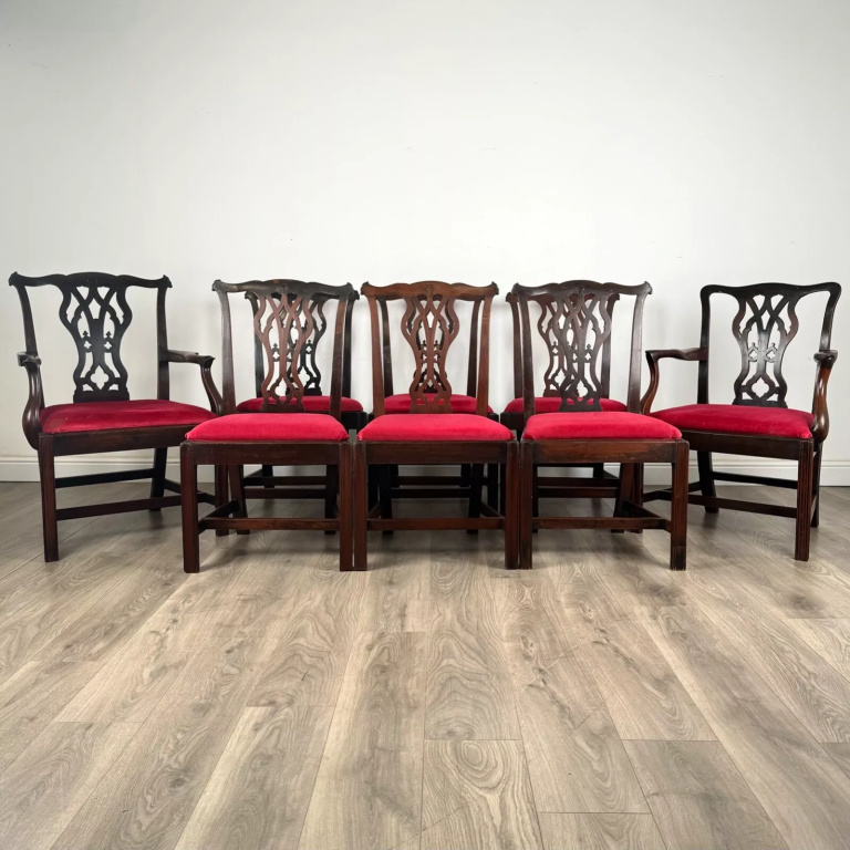 Antique 18th Century Unusual Set Of 8 Irish Dining Chairs