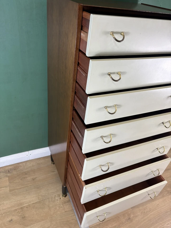 Vintage Mid Century G Plan Librenza White Tallboy Chest Of Drawers