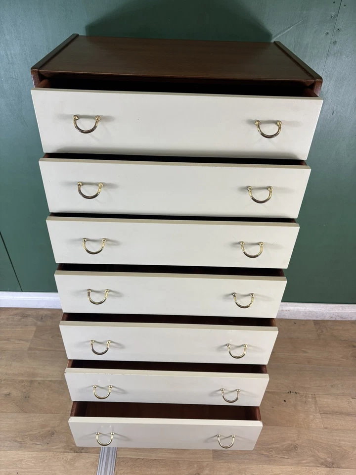 Vintage Mid Century G Plan Librenza White Tallboy Chest Of Drawers