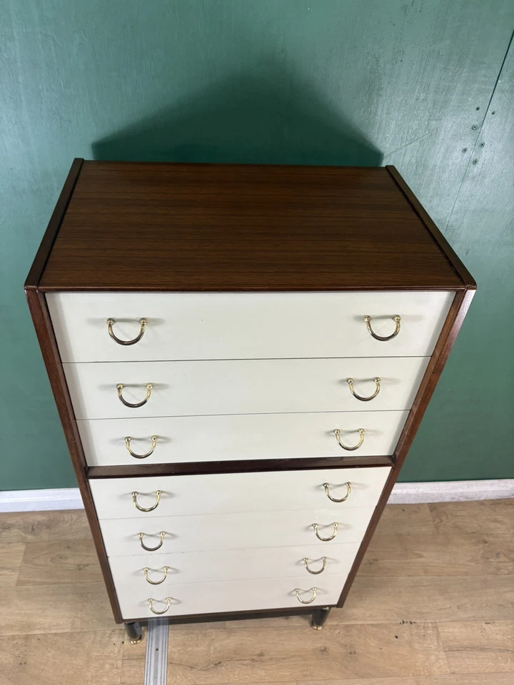 Vintage Mid Century G Plan Librenza White Tallboy Chest Of Drawers