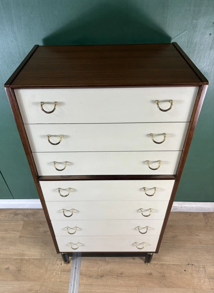 Vintage Mid Century G Plan Librenza White Tallboy Chest Of Drawers
