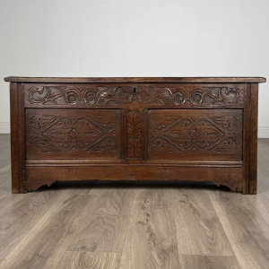 Antique 18th Century Carved Oak Coffer