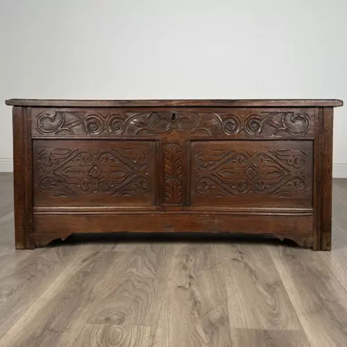 Antique 18th Century Carved Oak Coffer