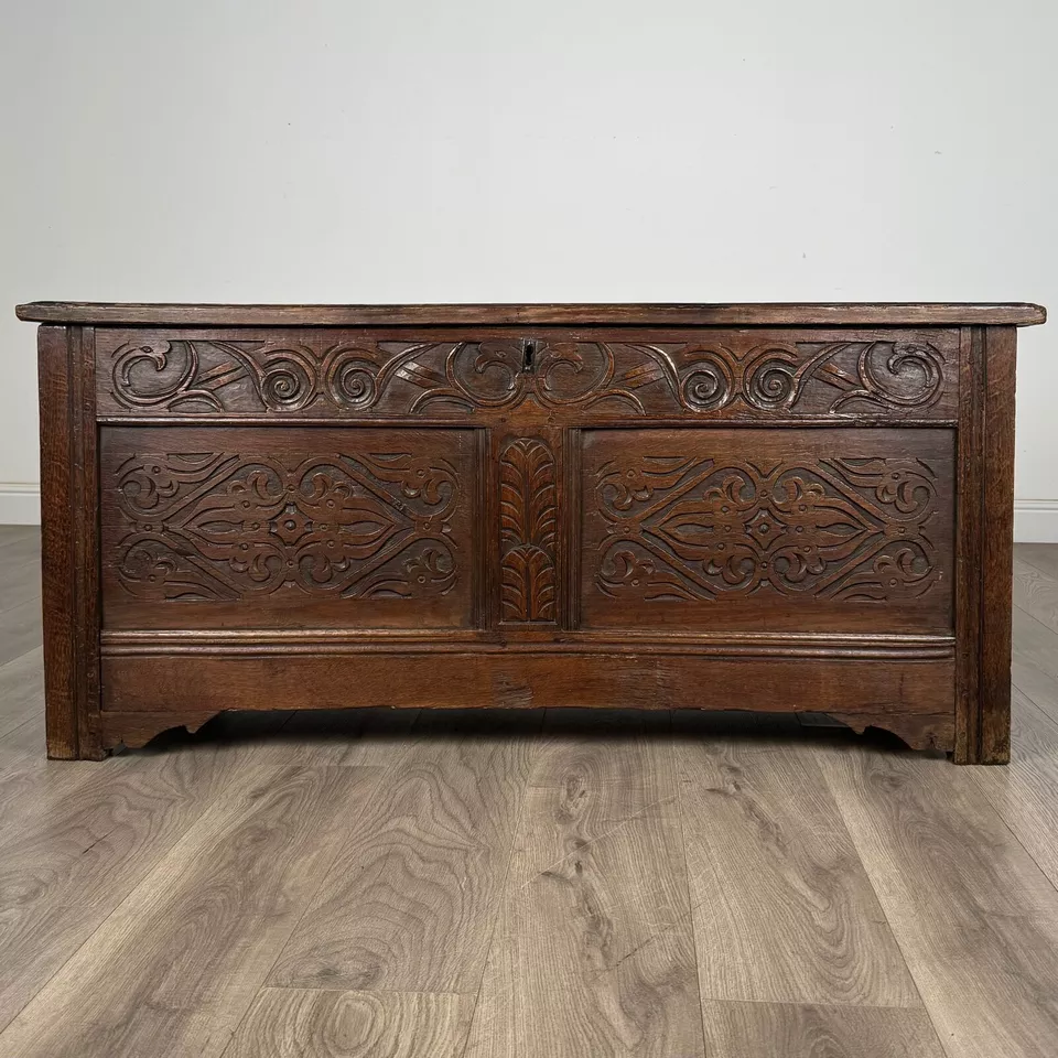 Antique 18th Century Carved Oak Coffer
