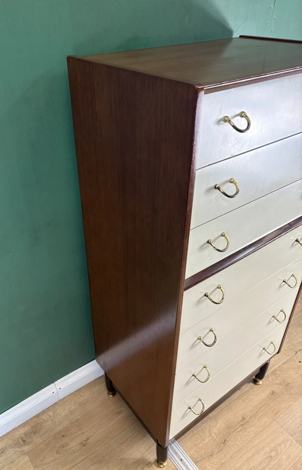 Vintage Mid Century G Plan Librenza White Tallboy Chest Of Drawers