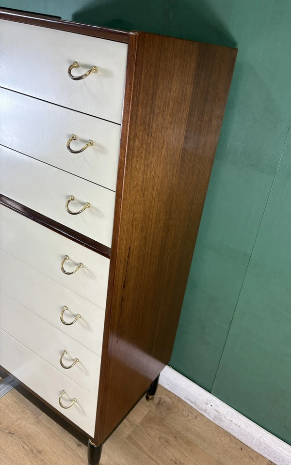 Vintage Mid Century G Plan Librenza White Tallboy Chest Of Drawers