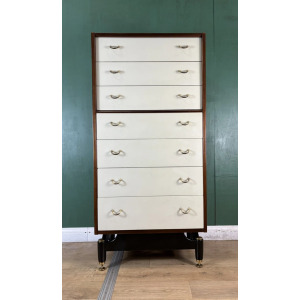 Vintage Mid Century G Plan Librenza White Tallboy Chest Of Drawers