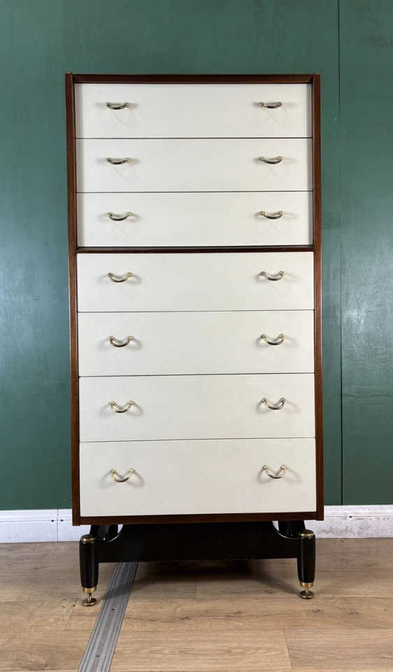 Vintage Mid Century G Plan Librenza White Tallboy Chest Of Drawers