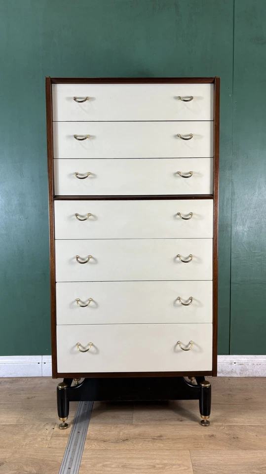 Vintage Mid Century G Plan Librenza White Tallboy Chest Of Drawers