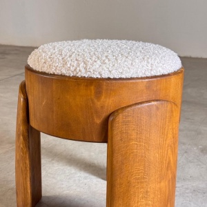 Sculptural Pair of Wooden Stools with Luxurious Poodle Fur Upholster by FORME