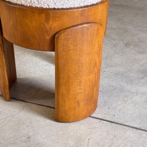 Sculptural Pair of Wooden Stools with Luxurious Poodle Fur Upholster by FORME