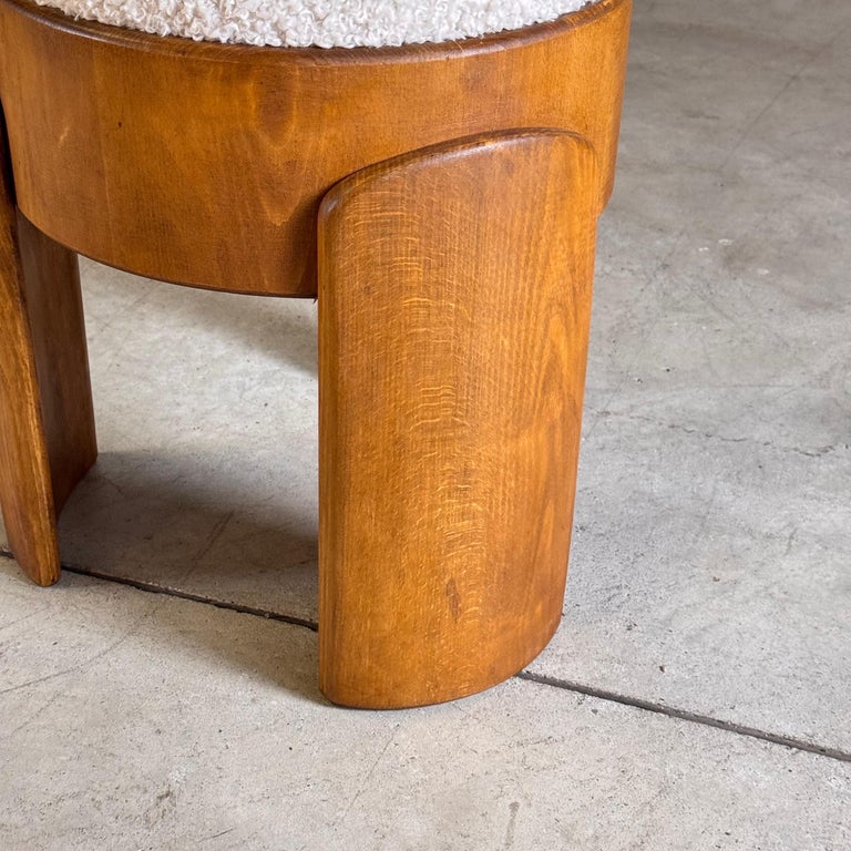 Sculptural Pair of Wooden Stools with Luxurious Poodle Fur Upholster by FORME