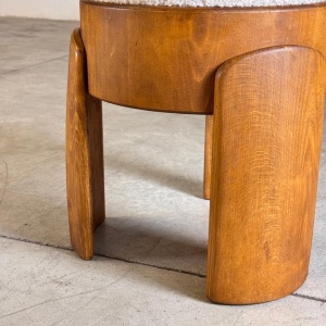 Sculptural Pair of Wooden Stools with Luxurious Poodle Fur Upholster by FORME