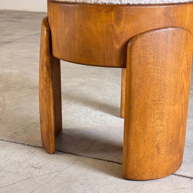Sculptural Pair of Wooden Stools with Luxurious Poodle Fur Upholster by FORME