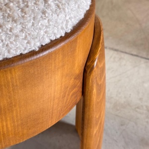 Sculptural Pair of Wooden Stools with Luxurious Poodle Fur Upholster by FORME