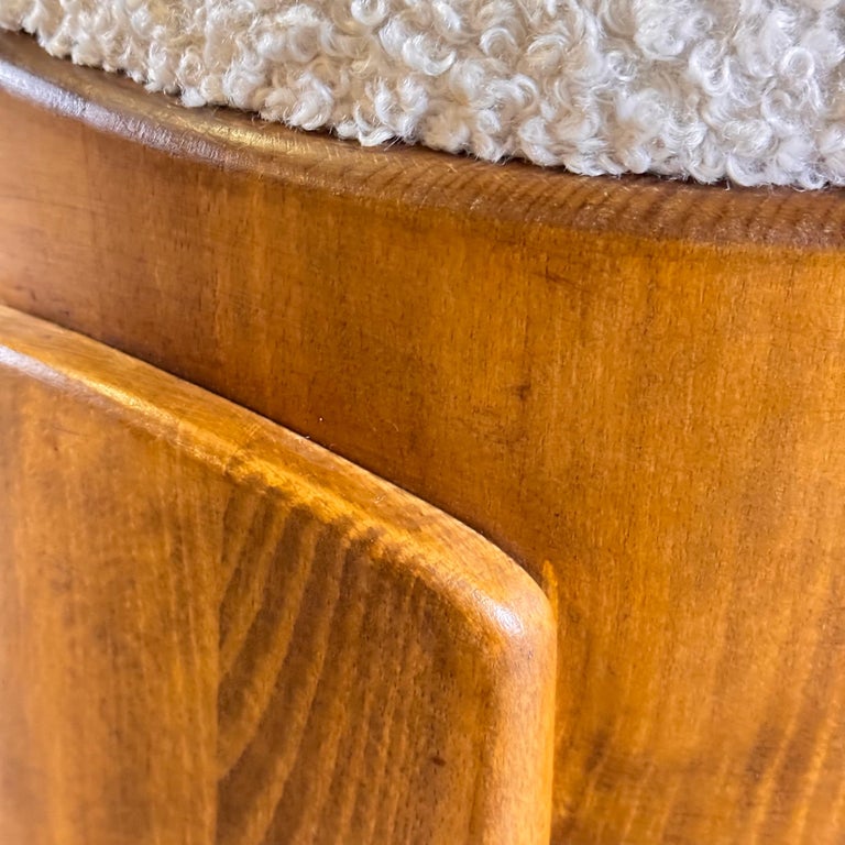 Sculptural Pair of Wooden Stools with Luxurious Poodle Fur Upholster by FORME