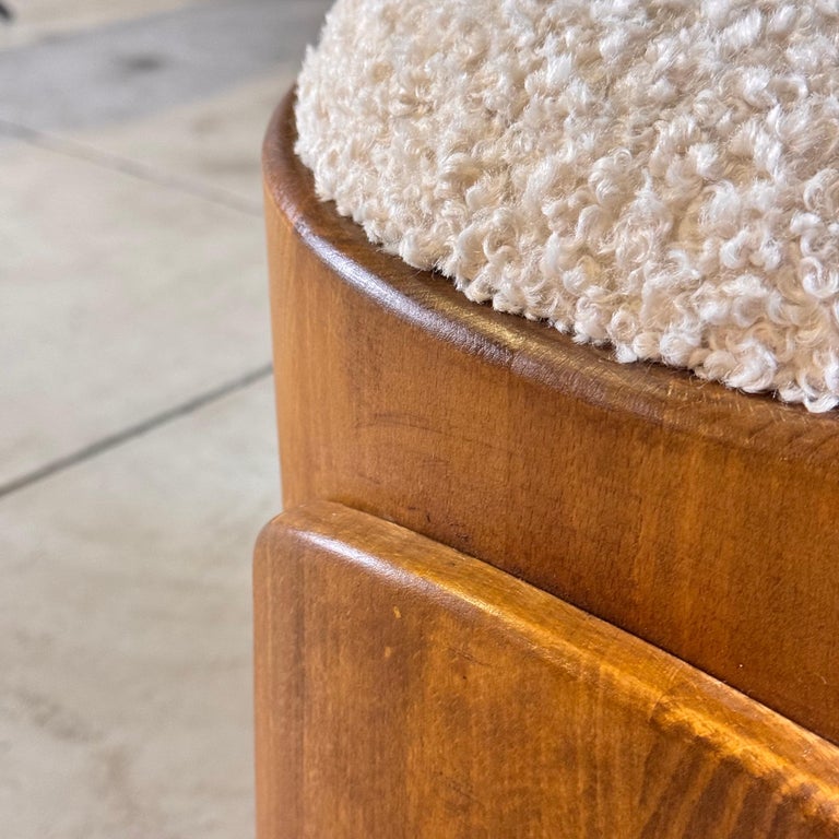 Sculptural Pair of Wooden Stools with Luxurious Poodle Fur Upholster by FORME