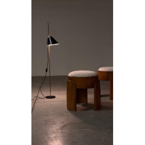Sculptural Pair of Wooden Stools with Luxurious Poodle Fur Upholster by FORME